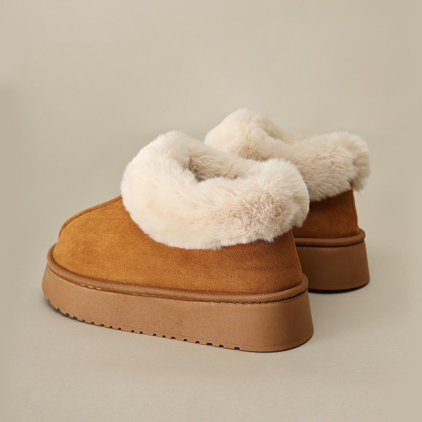 2025 New style thick-soled fleece-lined warm snow boots; non-slip short boots; fleece-lined warm parent-child fluffy heeled cotton slippers