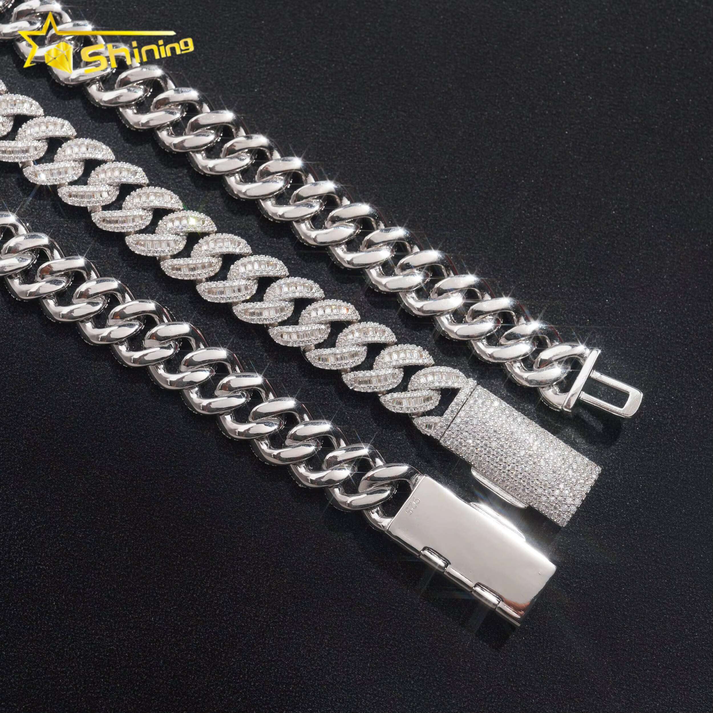 GRA Pass Diamond Tester Hip Hop Jewelry 925 Silver 12MM Width VVS Diamond Moissanite Iced Out Baguette Cuban Link Chain