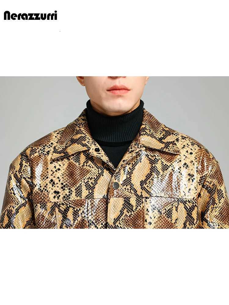 Nerazzurri Autumn Short Handsome Cool Colorful Snakeskin Print Pu Leather Jacket Men Luxury European Style Clothes 2023 EU Size C251105