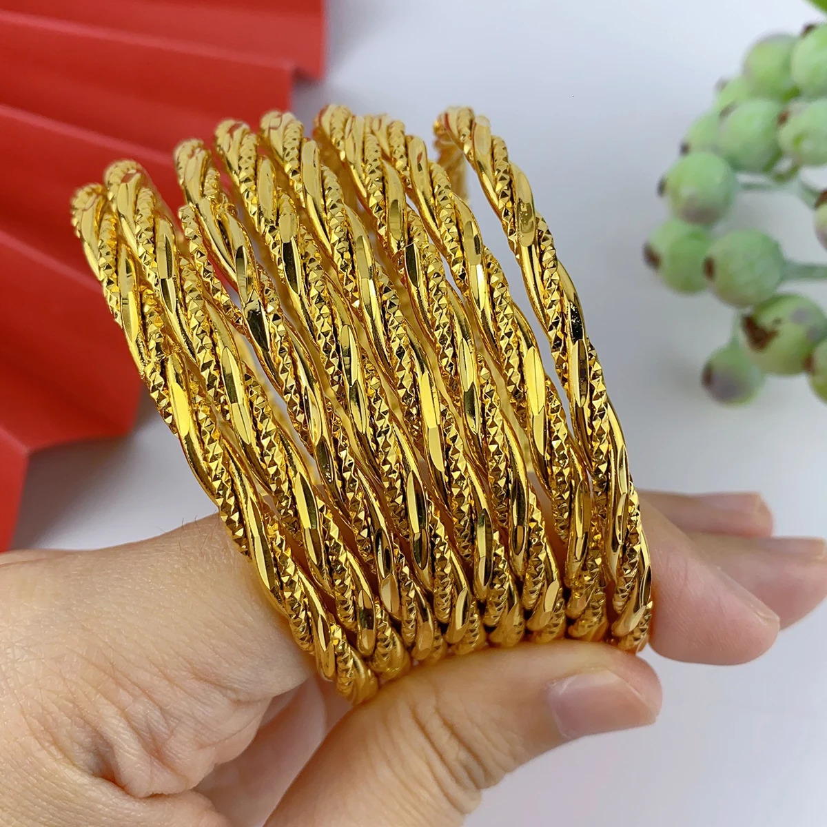 Dubai 24K Gold Color Warped Bangle For Women African Jewellery Bracelets Brazilian Indian Wedding Bracelets Gifts 62mm 251031