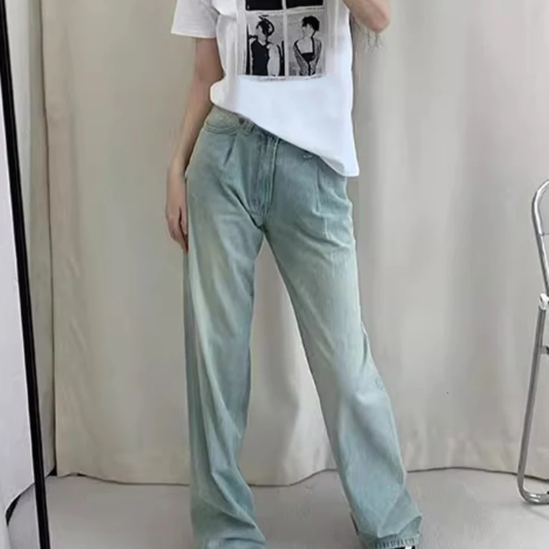 NIGO LP Womens Four Seasons Wide Leg Trouser Loose High Waist Solid Color Casual Jeans #nigo61433 250403