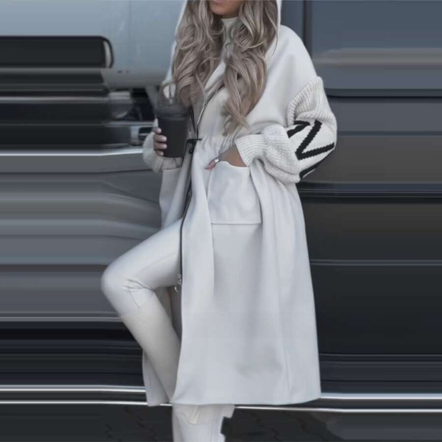 Amazon 2024 Autumn Winter New Cross-Border European and American Fashion Foreign Trade Women's Casual Hooded Long Spliced Jacket