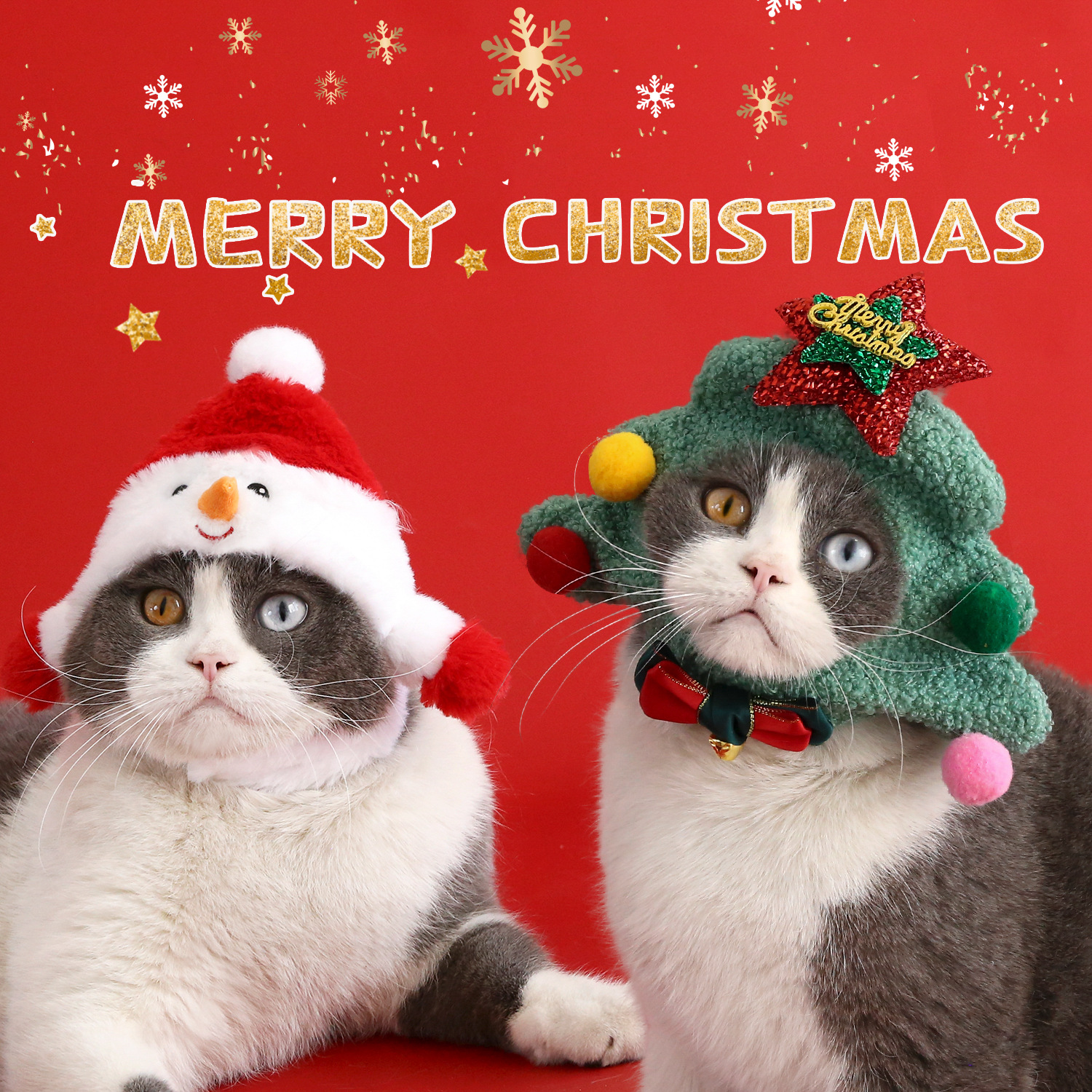 Free shipping Pet Supplies Cat Accessories 2025 New Pet Christmas Hat Small Dog Cat Plush Cartoon Snowman Christmas Tree Bell Cute Headset Hat