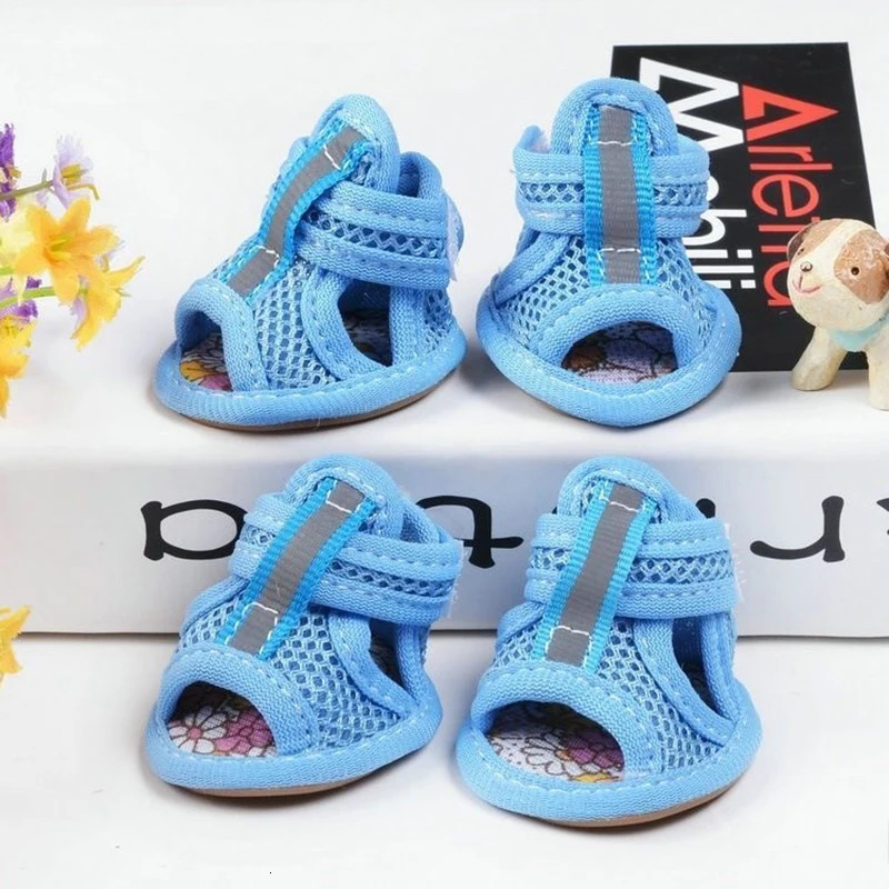 Summer Cat Dog Shoes 4Pcs Set Mesh Pet Sandals for Small Dogs Cats Anti Slip Durable Puppy Shoes Pet Outdoor Walking Supplies 250402