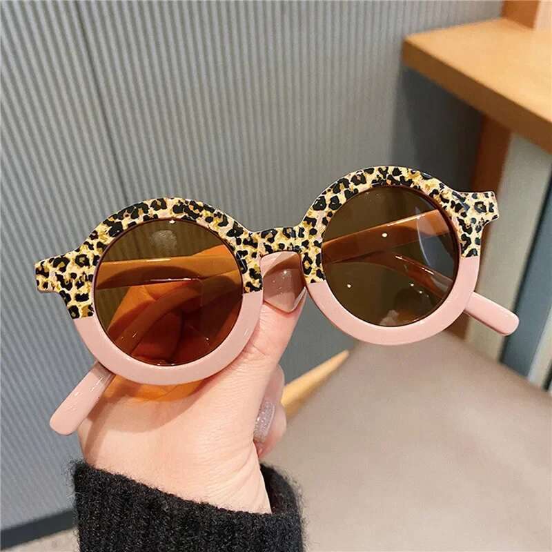 Children Cute Cartoon Round Girl Boy Leopard Double Color Vintage Sunglasses UV Protection Classic Kid Sun Glasses
