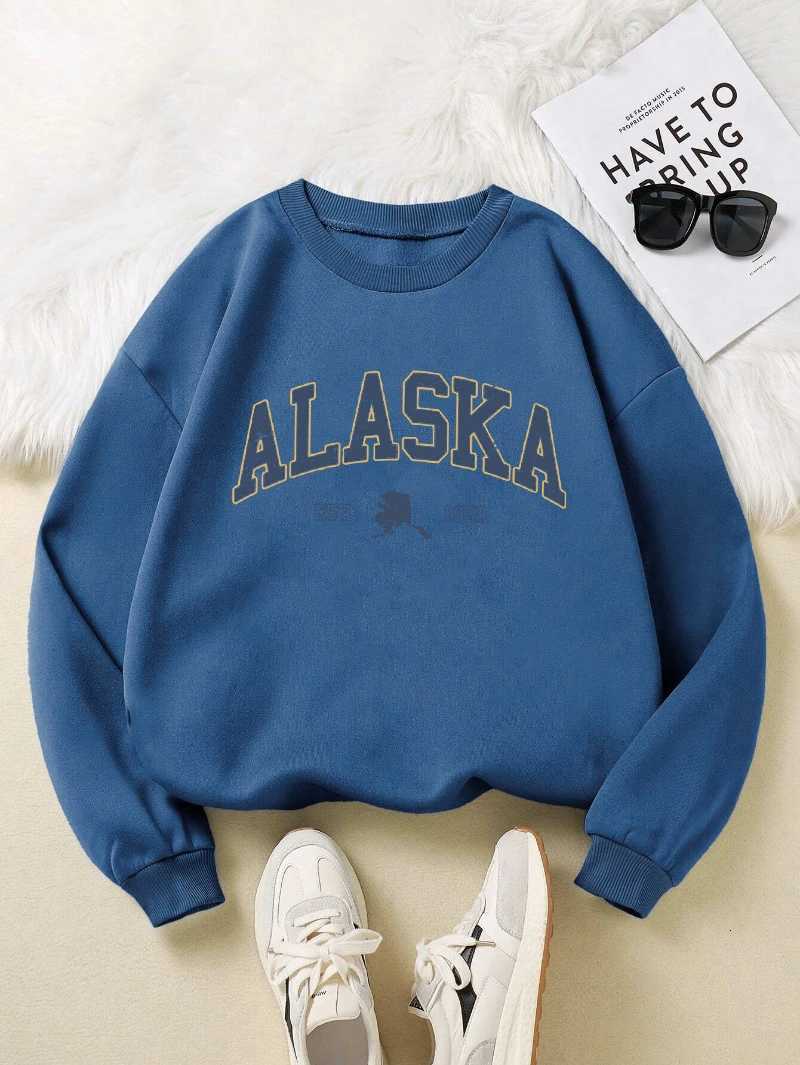 Alaska America Letter Print Women Sweatshirt Hip Hop Multicolor Sportswear Fleece Y2K Crewneck Pullovers Loose Street ClothesT251105