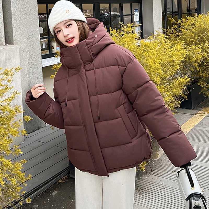 Winter Stand Collar Hooded Parkas Women Korean Windproof Warm Down Cotton Jacket Woman Zipper Up Long Sleeve Puff Parkas FemaleT251105
