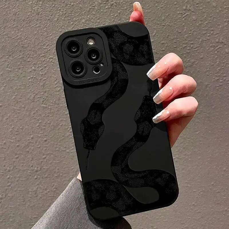 Cute Doodle Funny Snake Phone Case for iPhone 16 13 12 11 Pro Max 8 7 14 15 Plus 16E SE2 XS XR X Matte Soft Cover