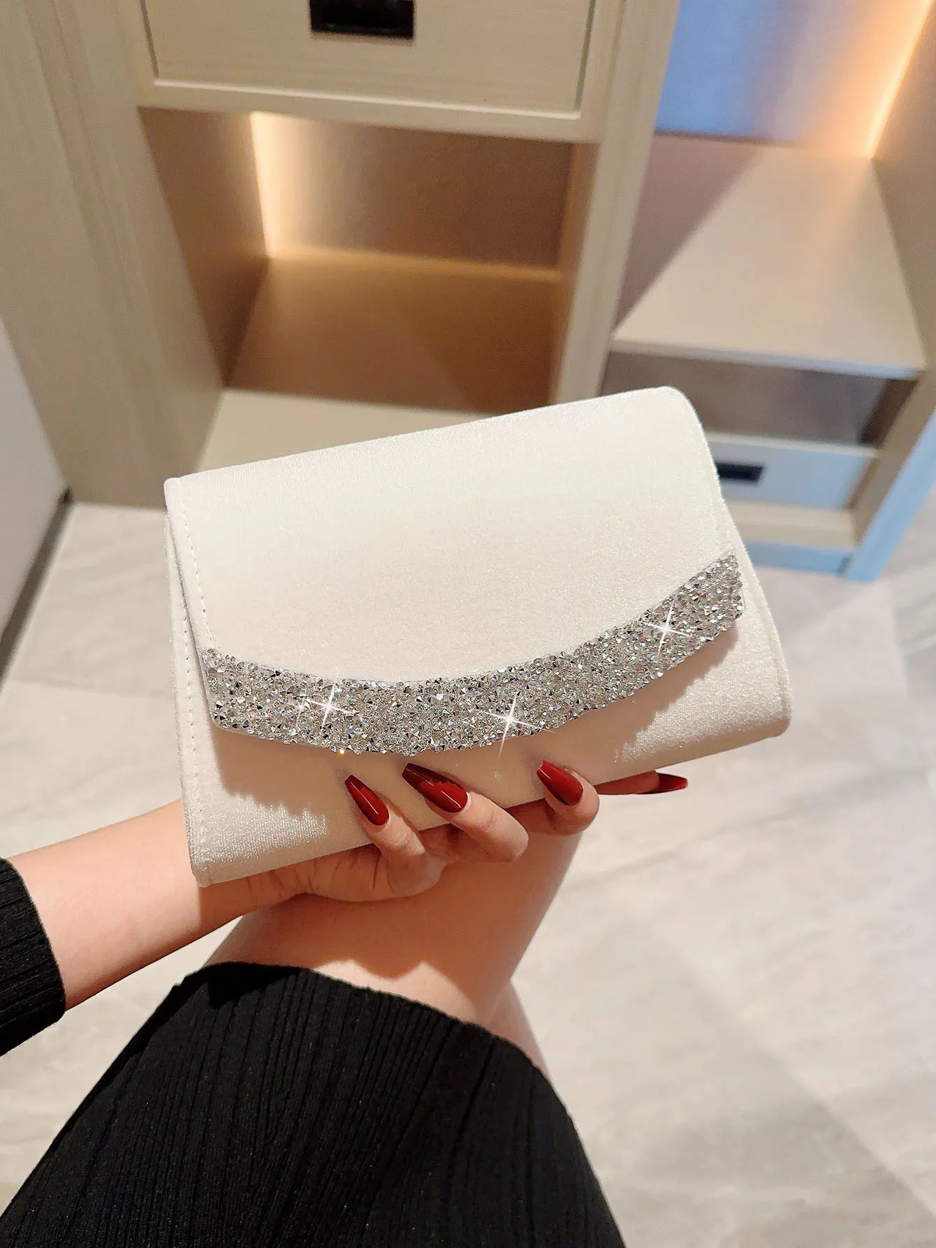 Sparkling Diamond Velvet Evening Dress Bag Handmade Evening Dress Bag Romantic White Wedding Bag Wedding Bag Wedding Bag 250402