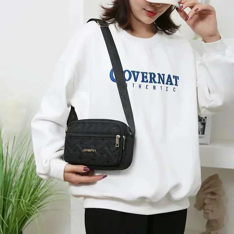 2025 New Fashion Embroidery Women Nylon Square Handbags Lady's Shoulder Cross Body Female Casual Women's Zipper Handbag