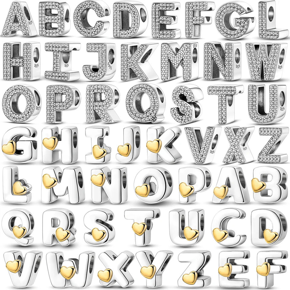 Fit original bracelet DIY AZ letter charm beads 925 sterling silver CZ zircon love pendant jewelry gift 250325