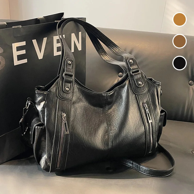 Vintage Womens Bag Multiple Pockets Secure Storage Soft Leather Tote Shoulder Bag For Women Commuting Bga 251031