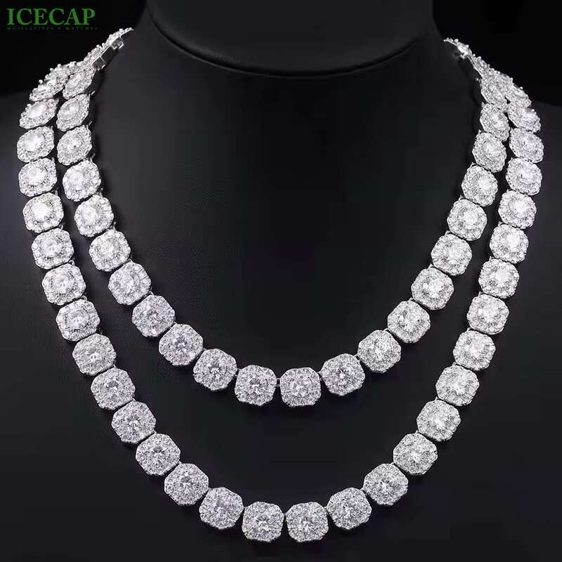 Large Moissanite Big Tennis Chain 10mm 925 Sterling Silver Tennis Link Chain Mens VVS Diamond Necklace