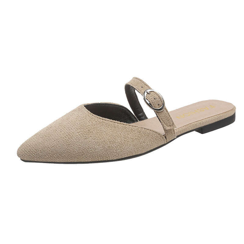 Slippers for women's outdoor wear 2025 new summer fashion versatile flat bottomed toe soft leather lazy person internet famous pointed half slipp