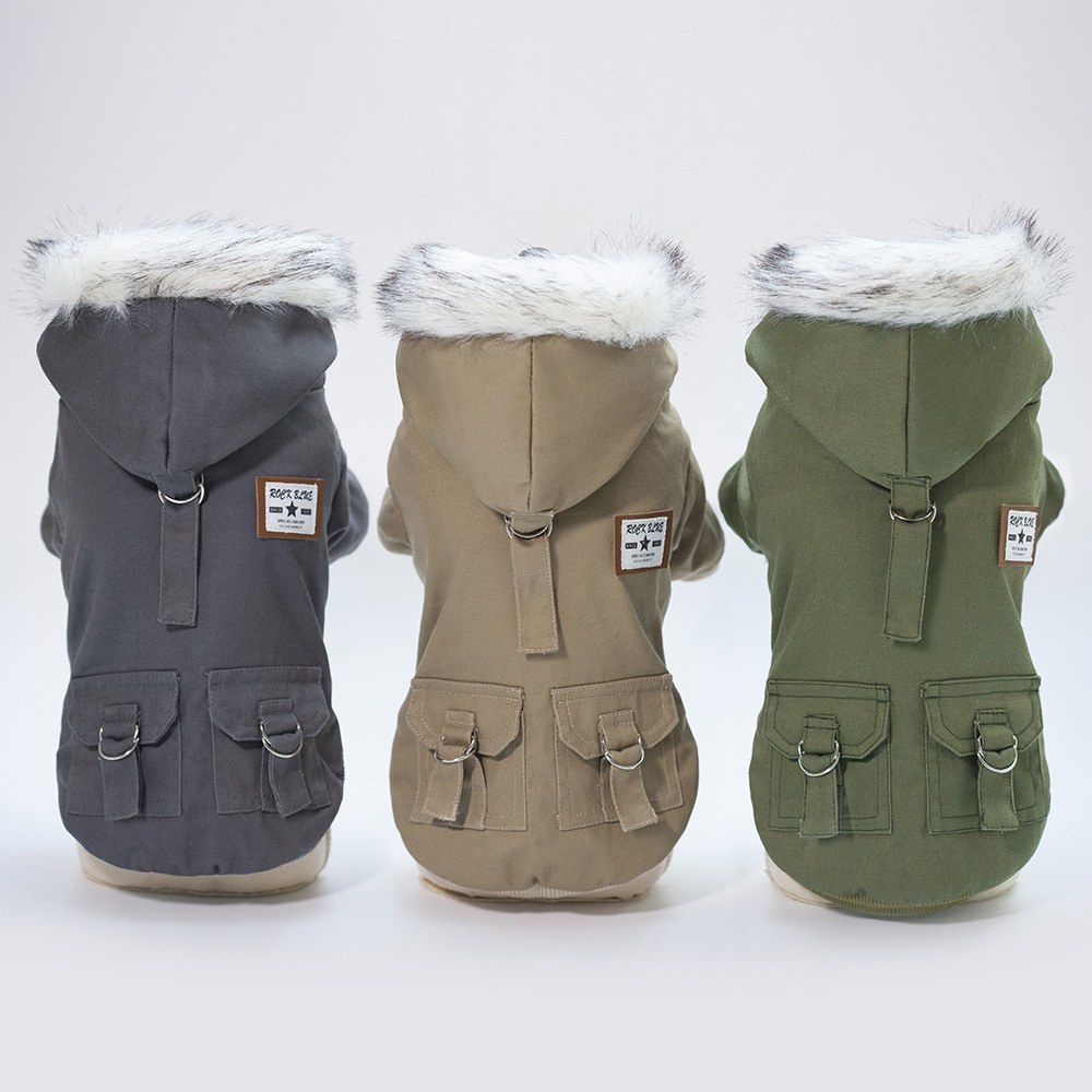 Fur-Lined Hooded Dog Parka with Utility Pockets, Warm Winter Coat for Small Dogs Like Poodle, Bichon Frise, Multi-Color Waterproof Jacket for Cold Wea