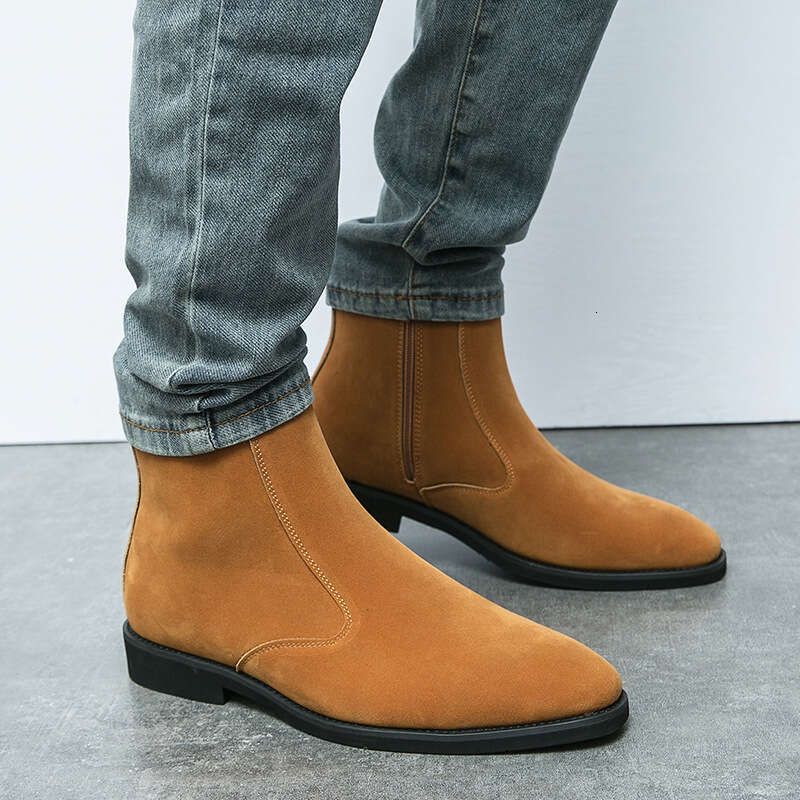 Large size suede Chelsea sizes 38-46, British high top denim for men, zippered leather boots