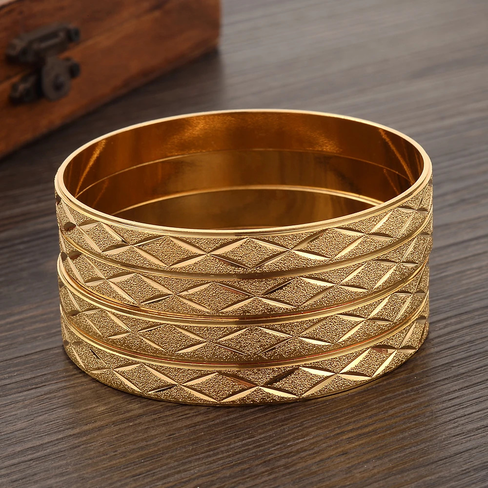 4PCS 65mm 24K Gold Plated Vintage Bangle For Women High Quality Dubai Bride Wedding Ethiopian Bracelet Africa Bangle Party Gifts 251031