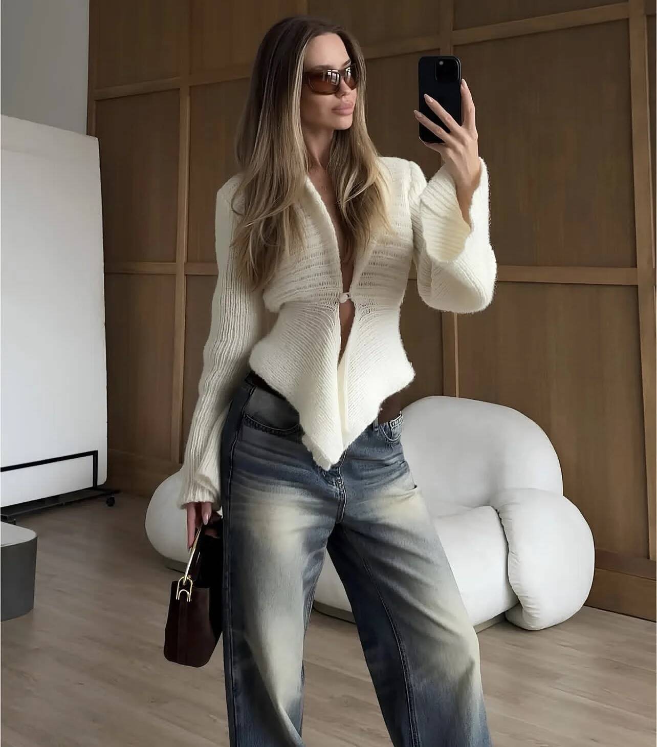 winter jacket women Autumn White Vintage Knit Sweater For Women Hollow Out Loose Elegant Cover up Knitwear Female Cardigan Top