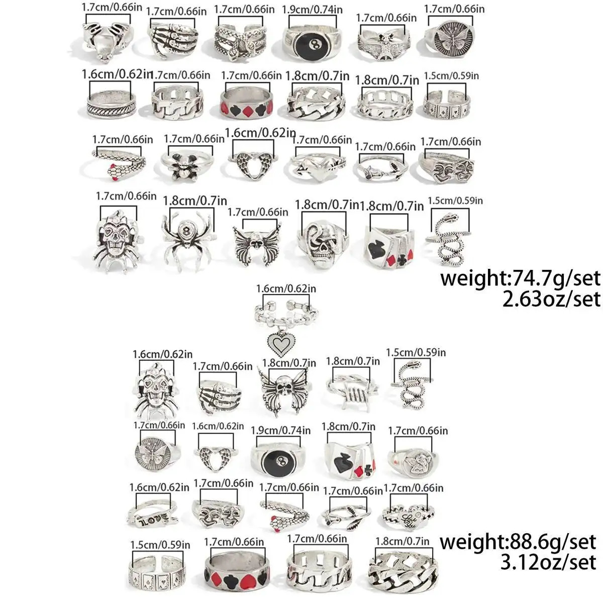 IngeSightZ 2025 Gothic Exaggerated Skull Spider Unisex Ring Set Men Punk Creative Silver Color Halloween Party Ring Jewelry 251031