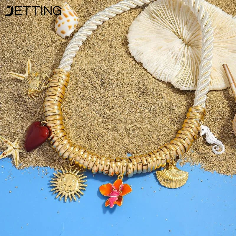 Vintage Handmade Charm Cord Necklace For Women Golden Ocean Animal Pendant Rope Chain Jewelry Summer Fashion Wearing Gift 251031