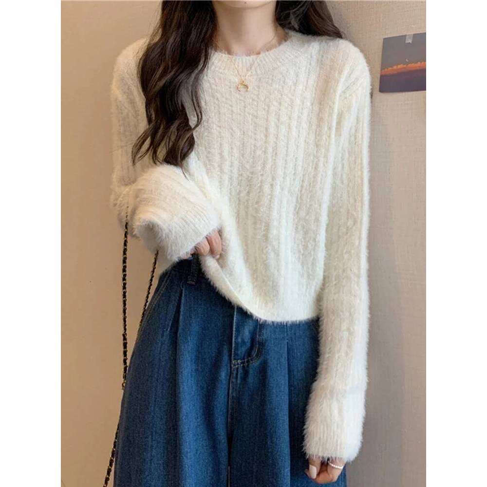 Soft Warm Faux Mink Veet Sweaters Women Autumn Winter Long Sleeve Loose Female Sweater Knitted Casual Solid Jumper Pullover Designer Sweater Bear Swea