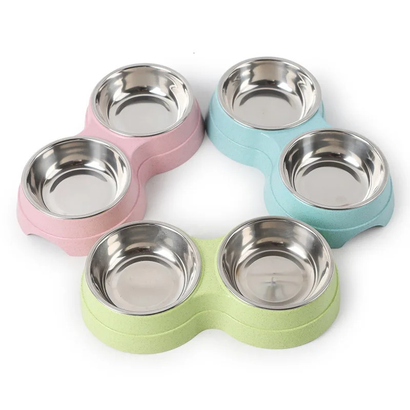Double Pet Bowl Dog Food Water Dispenser Stainless Steel Pet Beverage Plate Feeder Cat and Dog Feeding Supplies Small Dog Accessories 250403