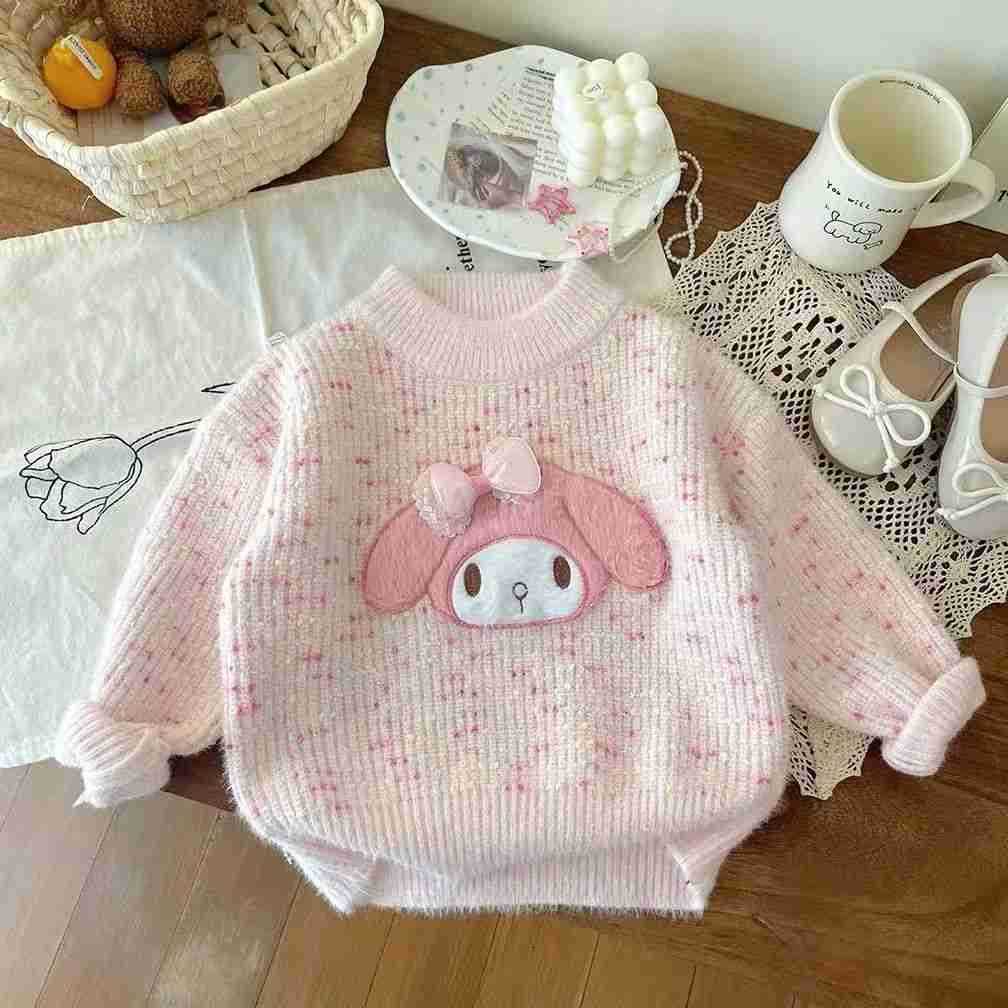 Sanrio Girls Sweater Autumn Winter New Fashionable Childrens Round Neck Korean Style Loose Versatile Knitted Sweater Heart Sweater H251105