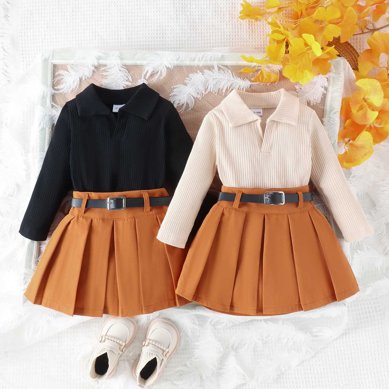 3PCS Autumn New Style 1-5 Year Old Girl Baby College Casual Solid Color Long-Sleeved Pit Top Pleated Short Skirt Set Y251105
