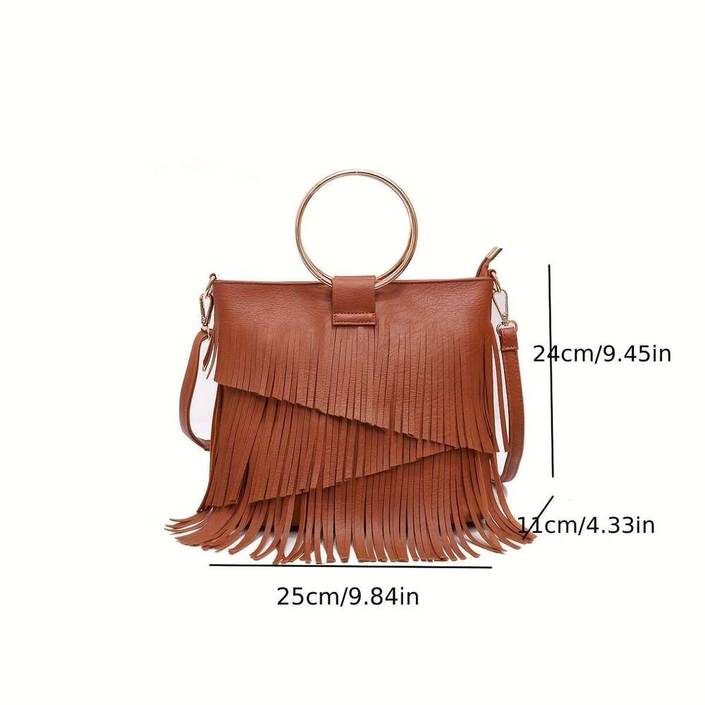 Women's Bag Shoulder Crossbody bags PU Leather Fashion New Irregular Tassel Trendy Music Festival Handbag