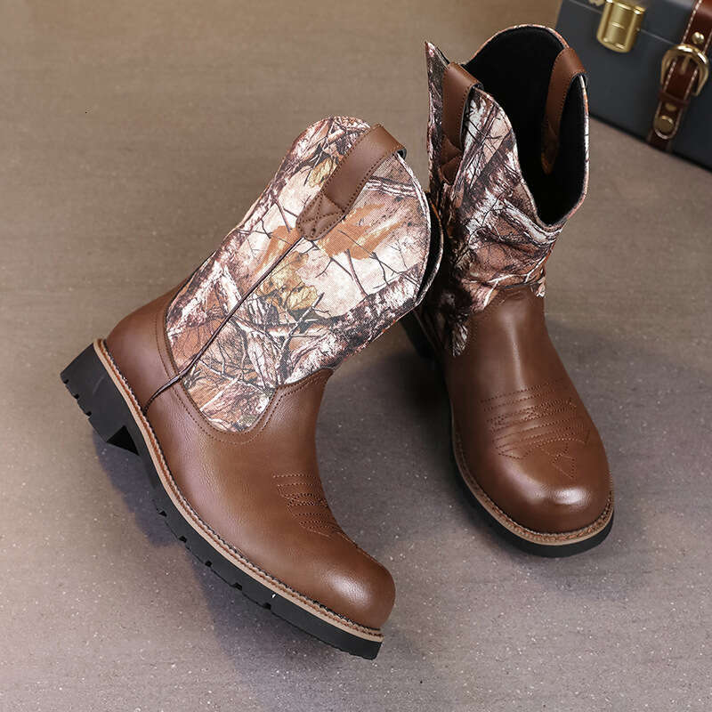 Men's big size autumn and winter new style fashionable high top leather shoes trendy denim knight boots