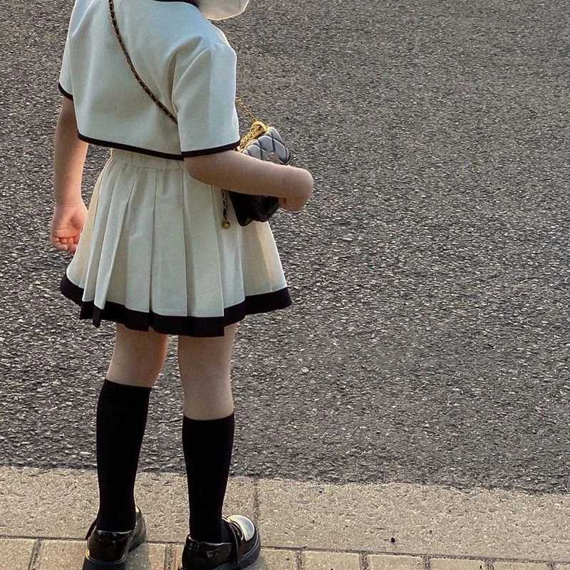Girls Dress Kids Clothes Girls Sets Korean Summer Girls Style Short Sleeve TopPleated Skirt 2pcs 3-7Y Kids Suit Y251105