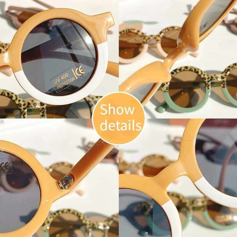 Children Cute Cartoon Round Girl Boy Leopard Double Color Vintage Sunglasses UV Protection Classic Kid Sun Glasses