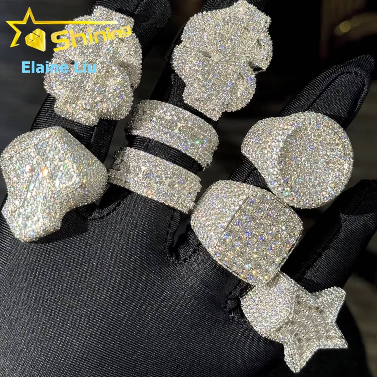 Fine Jewelry 925 Sterling Silver Ice Out Men Rings VVS Moissanite Diamond Hip Hop Ring