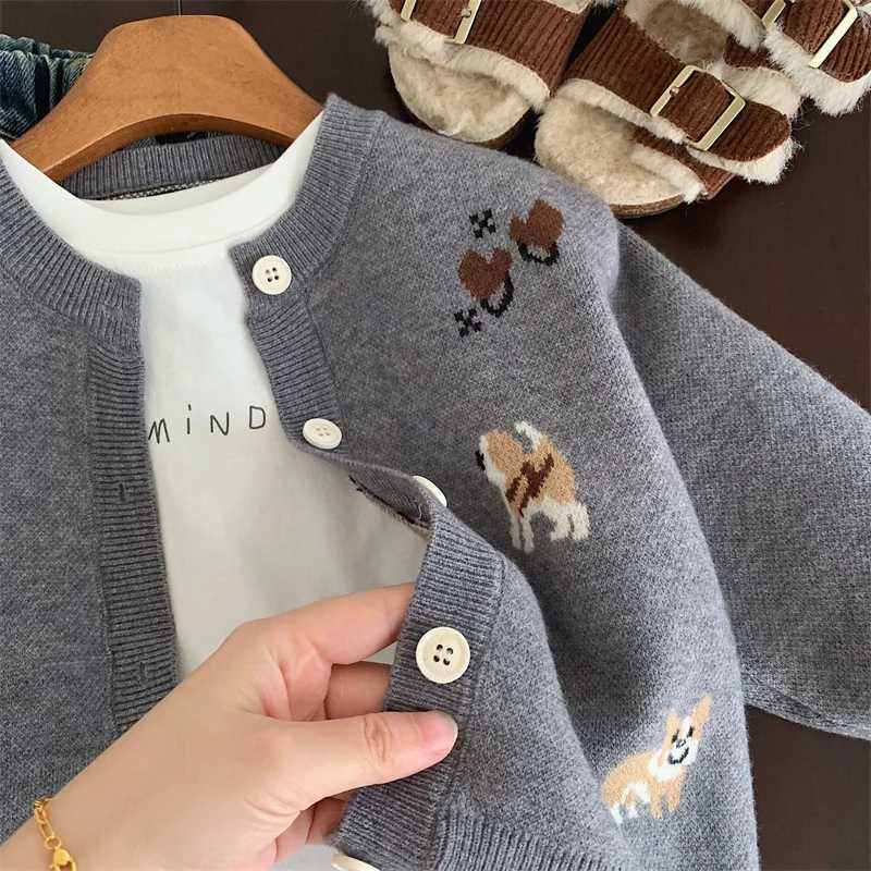 Boys and Childrens Sweater 2025 Youth Autumn New Product Single breasted Casual Top Childrens Clothing Boys and Dogs CoatT251105
