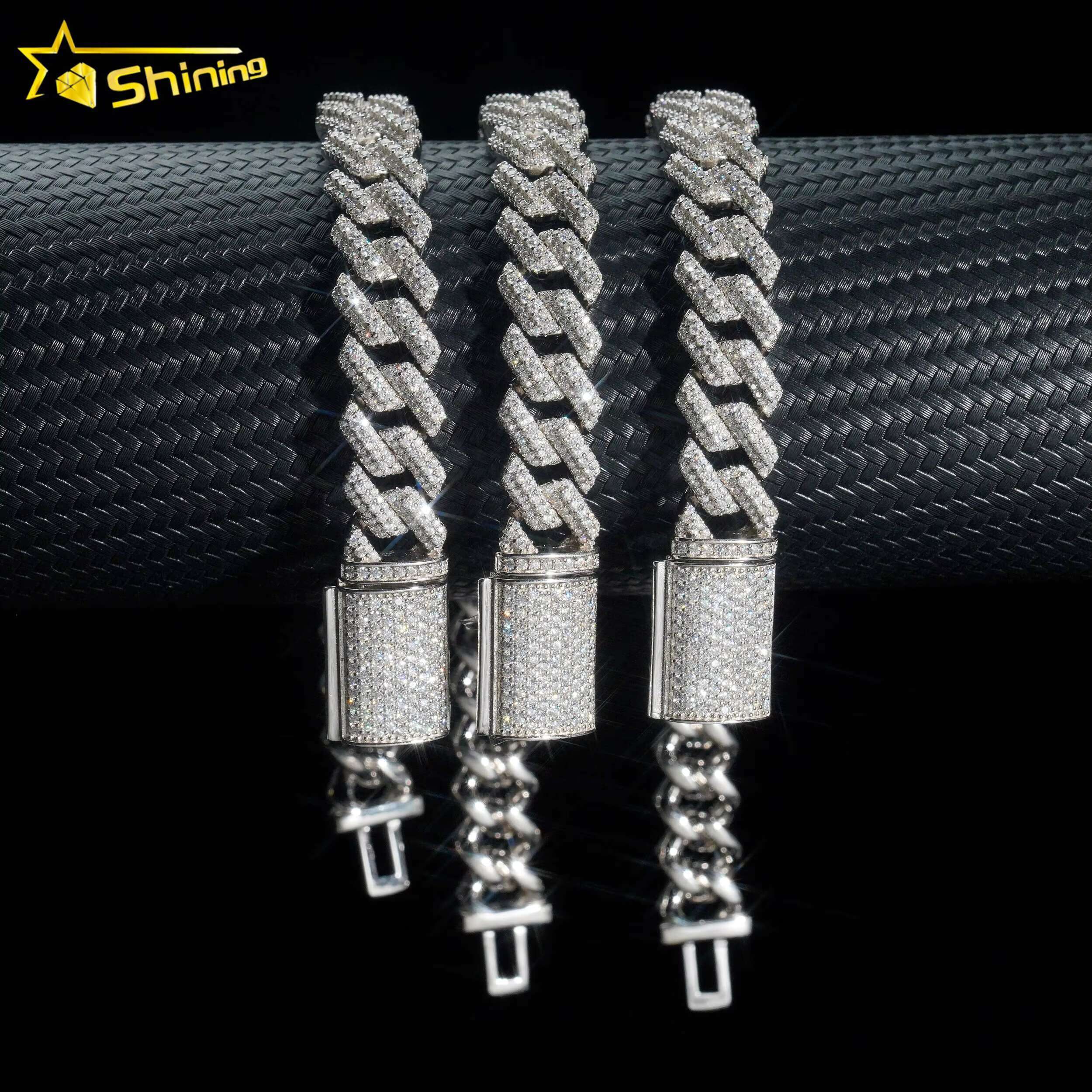 Fashion Popular Hip Hop Style 12mm Moissanite Cuban Link Chain 925 Silver Men Vvs Diamond Bracelet