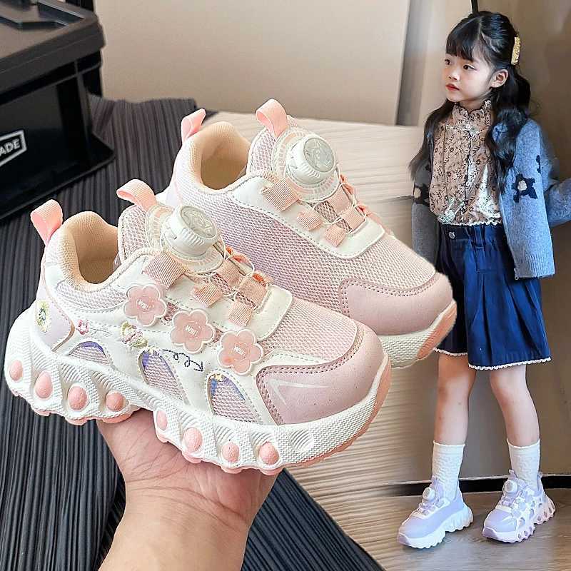 Girls Sneakers 3-18 Years Old Four Seasons Flowers Girls Single Shoes Light Purple Lightweight Non-slip Childrens Running ShoesT251105