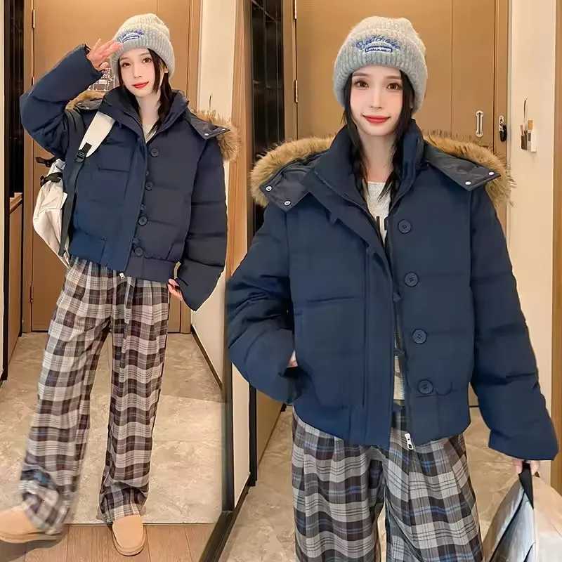 Womens Winter Thick Puffer Cotton Coat Warm Outwear with Faux Fur Removable Hood Short Quilted Jacket Puffy Bubble CoatT251105