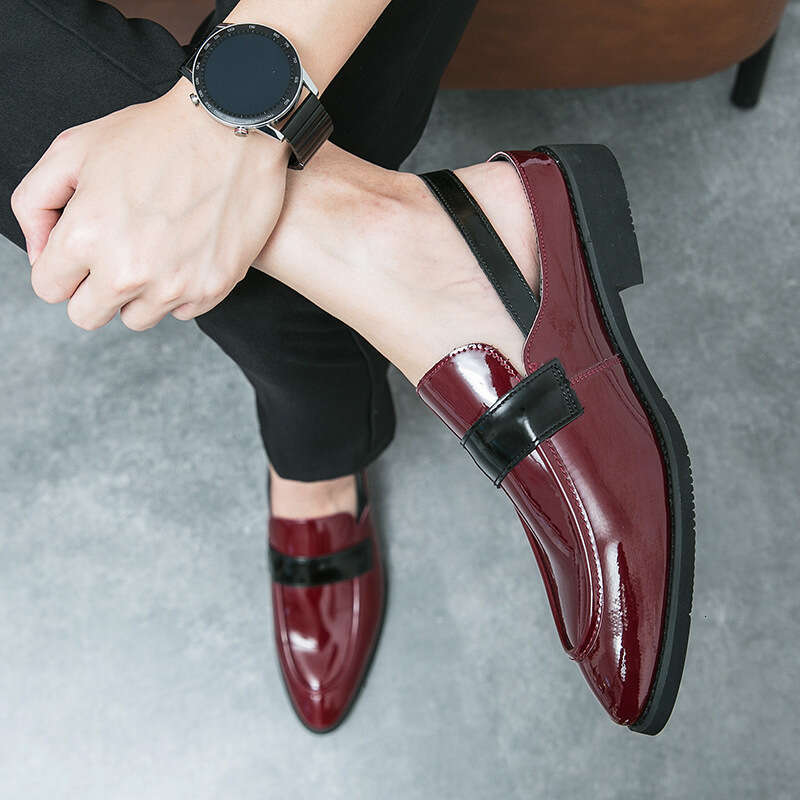 Half drag low heeled fashionable spring fitting pointed small leather shoes, oversized wrapped sandals