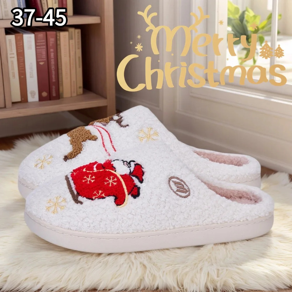 Winter Lovely Women Slippers Christmas Santa Claus Elk Plush Slippers Girls Fashion Indoor Slides Couples Soft Flat House Shoes 251031