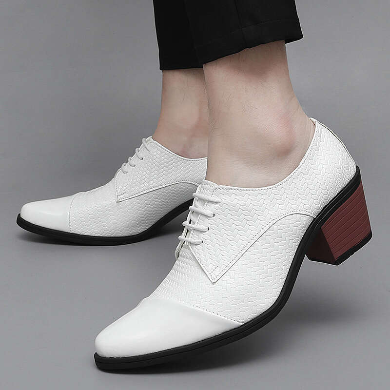 Oversized pointed leather formal heels, 6cm high height men's shoes, hairstylist shoes
