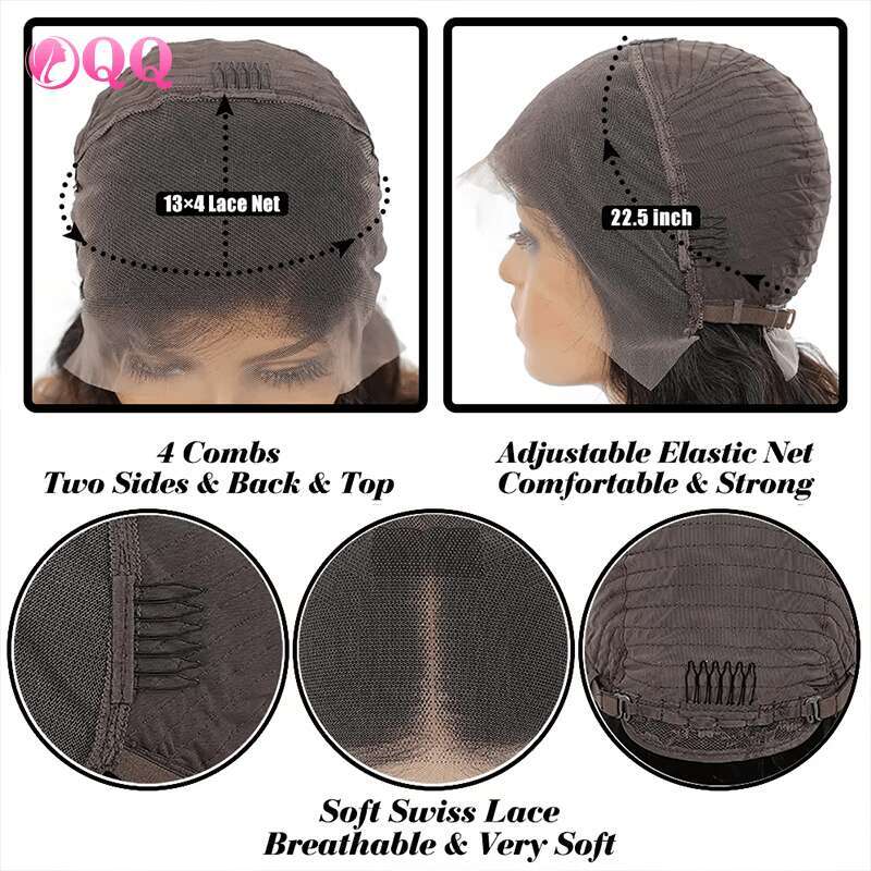 250% Density 13X4 HD Transparent Front Lace Glueless - Straight Human Hair With Pre-Plucked Hair, Natural Looking Volumizing Wig Men Women, Unisex Sho