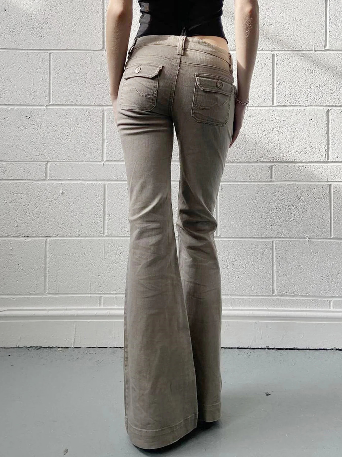 Ultra thin fit simple flange pants for women high fashion waist British style fully matched basic jeans classic clothing 250403