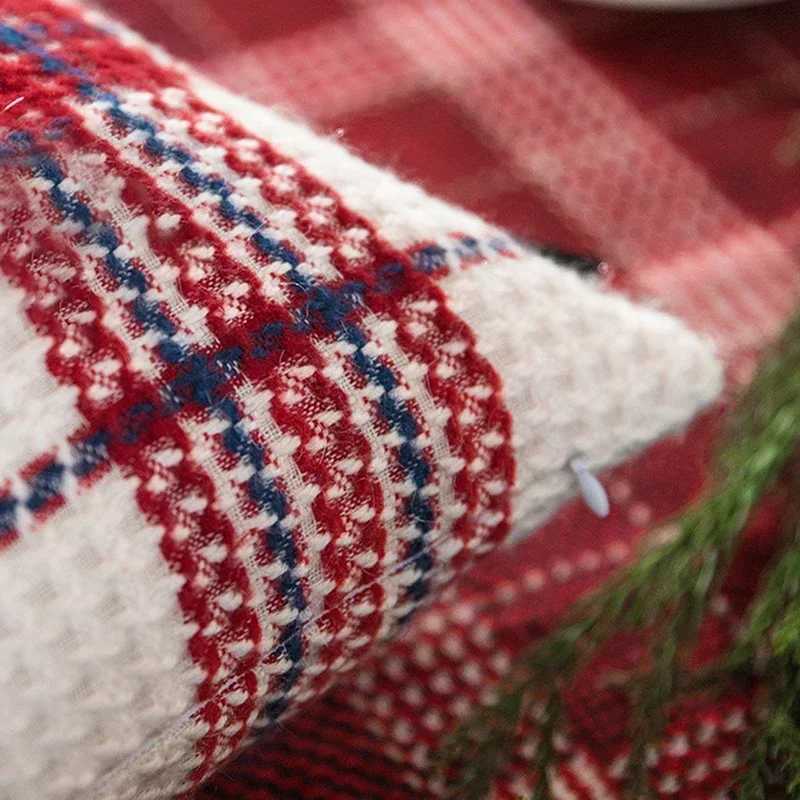 Red Green Christmas Plaid Weave Cushion Cover Thick Crochet Pillowcase 45x45/30x50cm Christmas Decorative Throw Pillow Cover Y251105