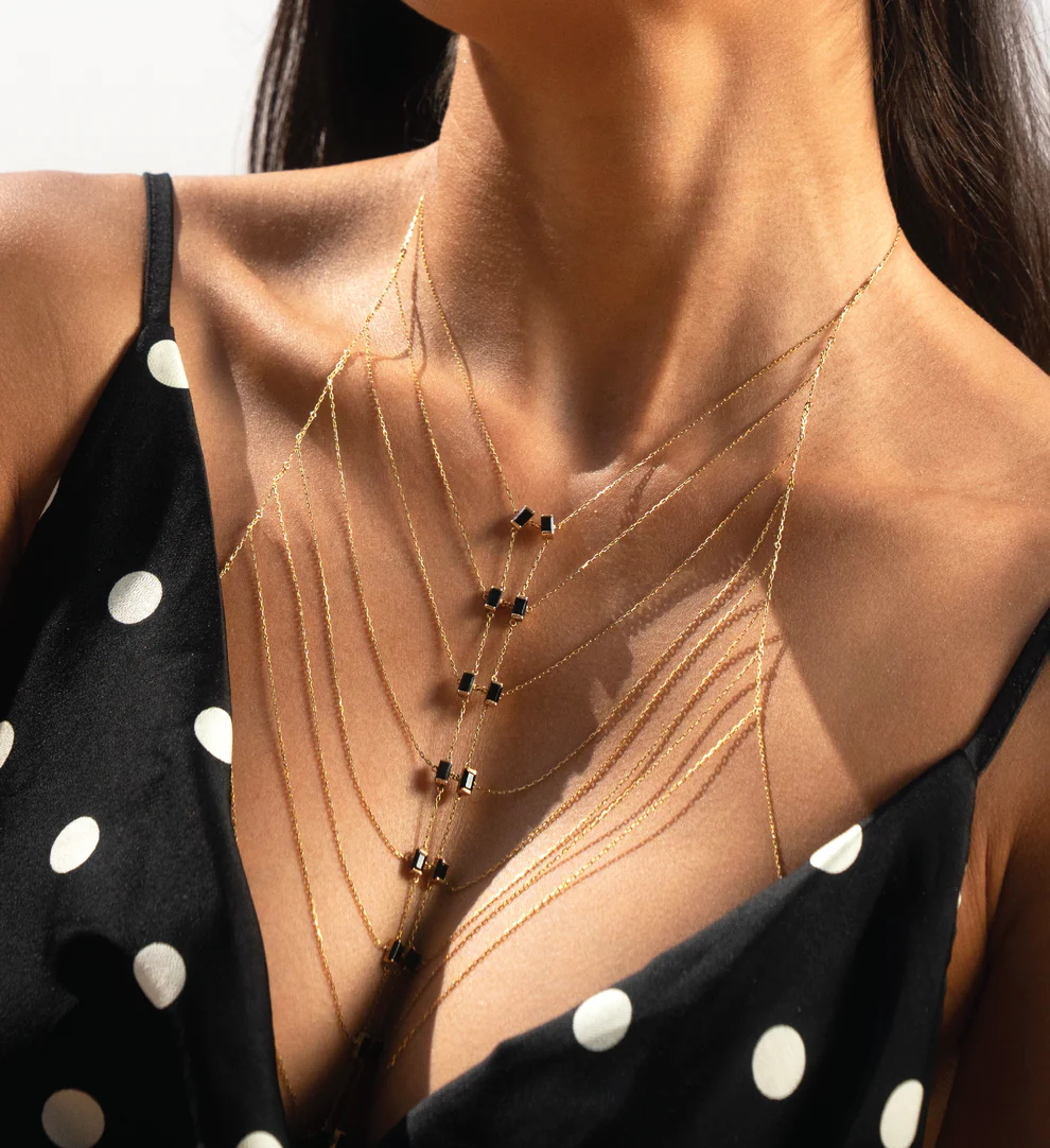 2025 New Fashion Sexy MultiLayer Body Chains Hanging Neck Necklace Bling Cubic Zirconia Women Charms Bar Party Wedding Jewelry