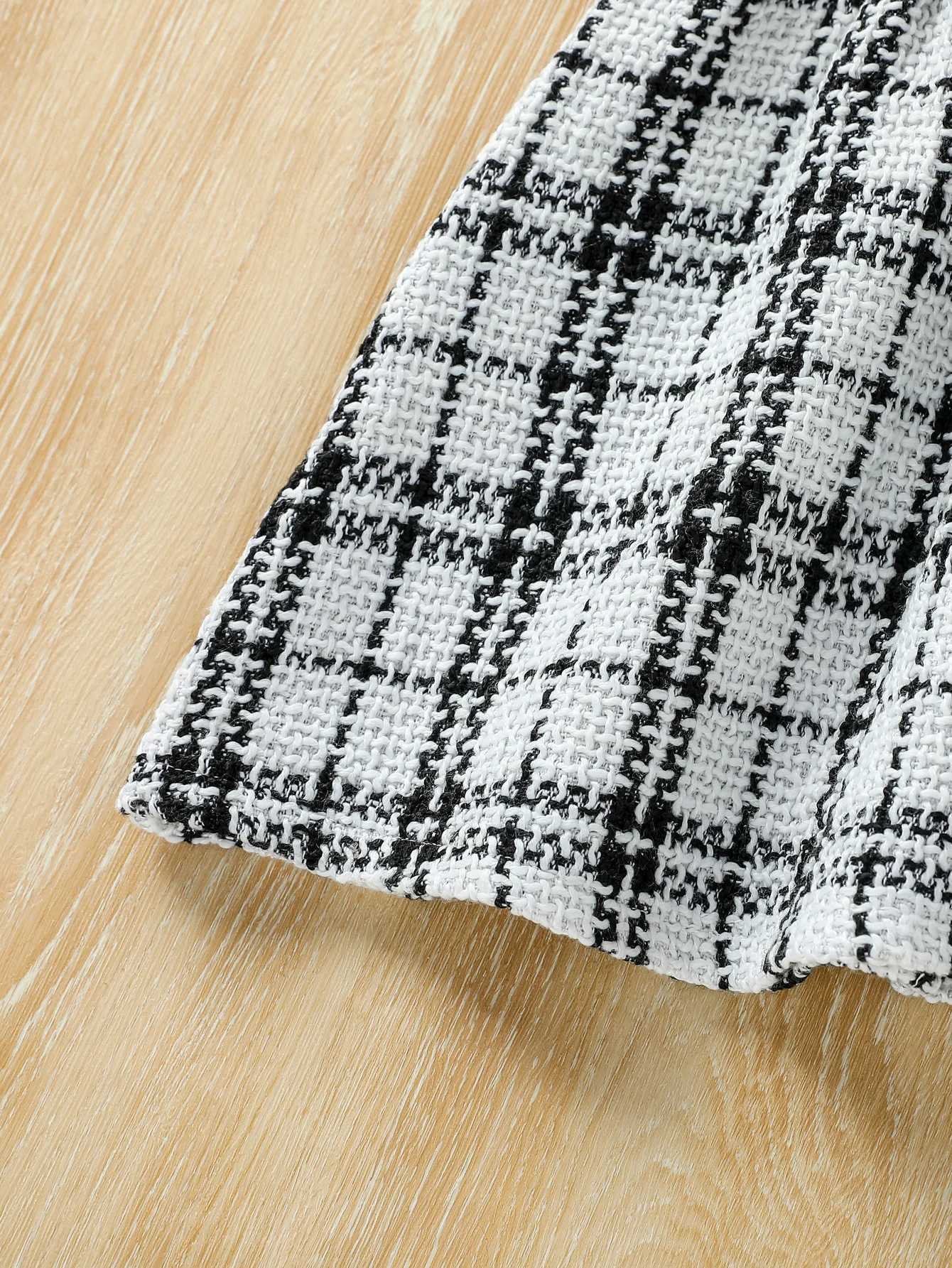 Kids 2025 Autumn/Winter Sleeveless Plaid Dress Plaid Long Sleeve Jacket With Button For 1-6Y Girls Active Fashion Dress Set Y251105
