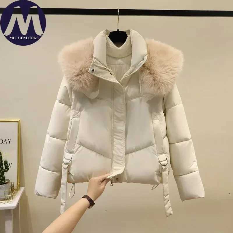 Womens Jacket Winter New Fur Collar Long Sleeves Thickening Keep Warm Parkas Korean Fashion Slim Fit Street Trends Parka CoatsT251105
