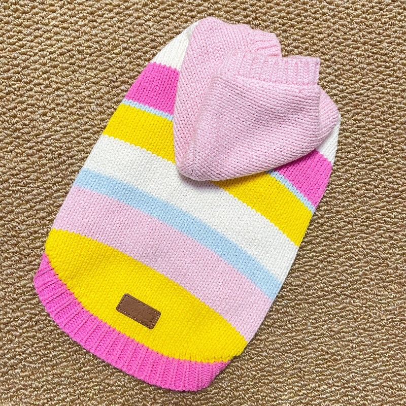 Colorful Striped Pet Dog Knitted Sweater, Hooded Design for Warmth, for Small Medium Dogs, Cute Dog Apparel with Button Detail, Perfect for Cold Weath