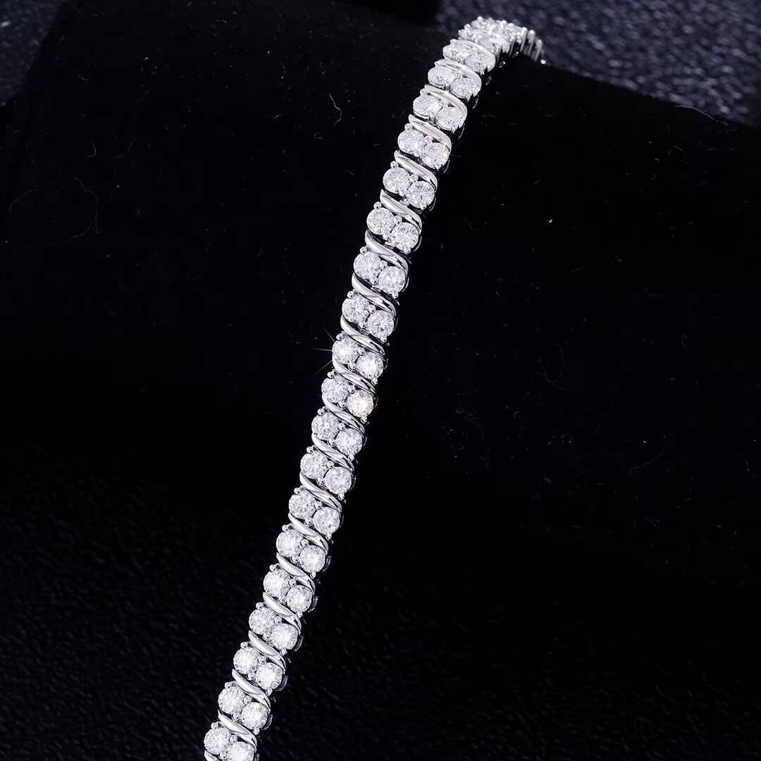 Fine Jewelry Lab Grown Double Row White VVS Moissanite Tennis Bracelet 10k White Gold Bracelet Women Man