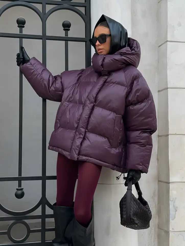 Chic Winter Hooded Quilted Jacket Single Breasted Puffer Full Sleeve Padded Cotton Coats Lady Warm Short Commute StreetwearsT251105