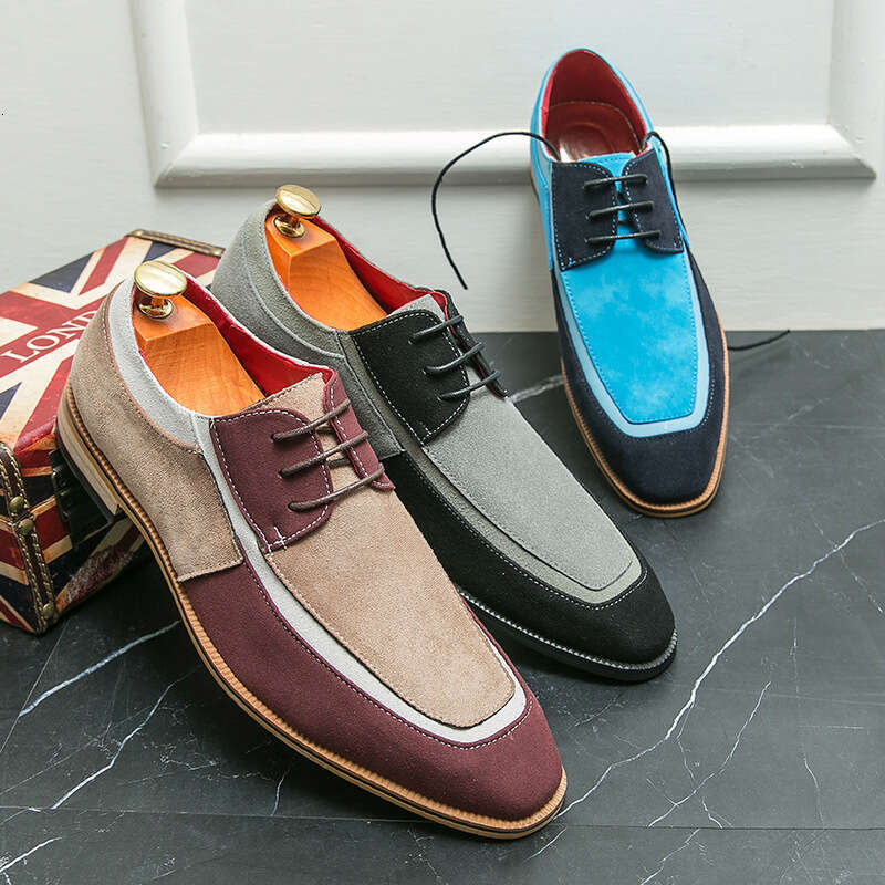 Large leather sizes 38-48, matte leather, contrasting colors, lace up wooden soles, low cut British style casual shoes, men's shoes